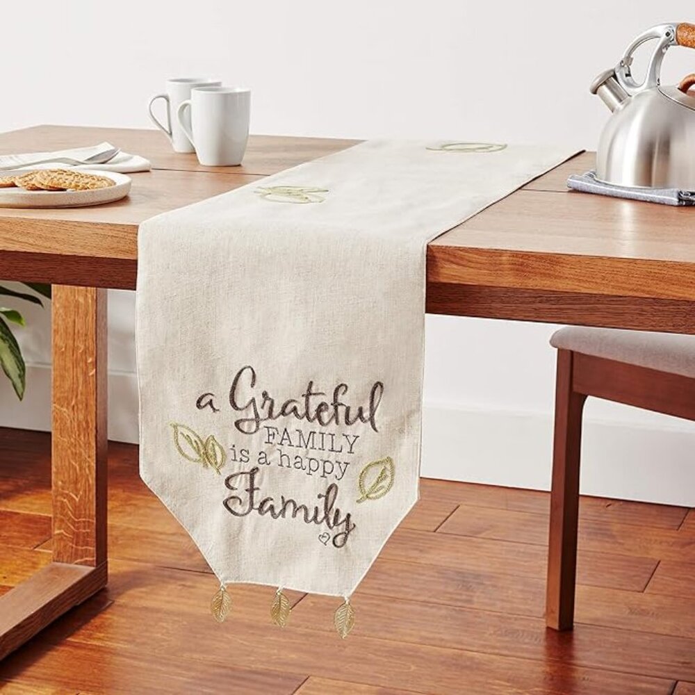 Precious Moments Grateful Family Table Runner – Embroidered Polyester – NWT